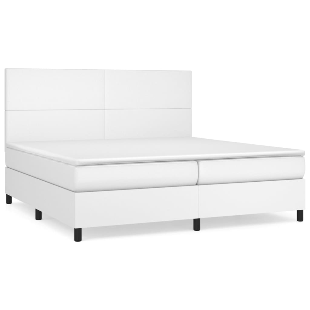 vidaXL Łóżko kontynentalne z materacem, białe, ekoskóra 200x200 cm