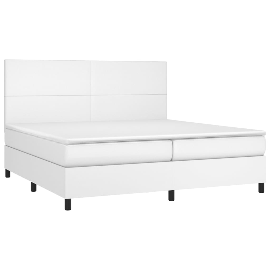 vidaXL Łóżko kontynentalne z materacem, białe, ekoskóra 200x200 cm