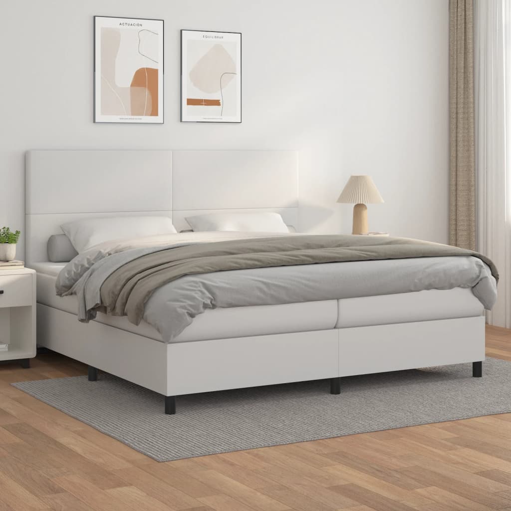 vidaXL Łóżko kontynentalne z materacem, białe, ekoskóra 200x200 cm