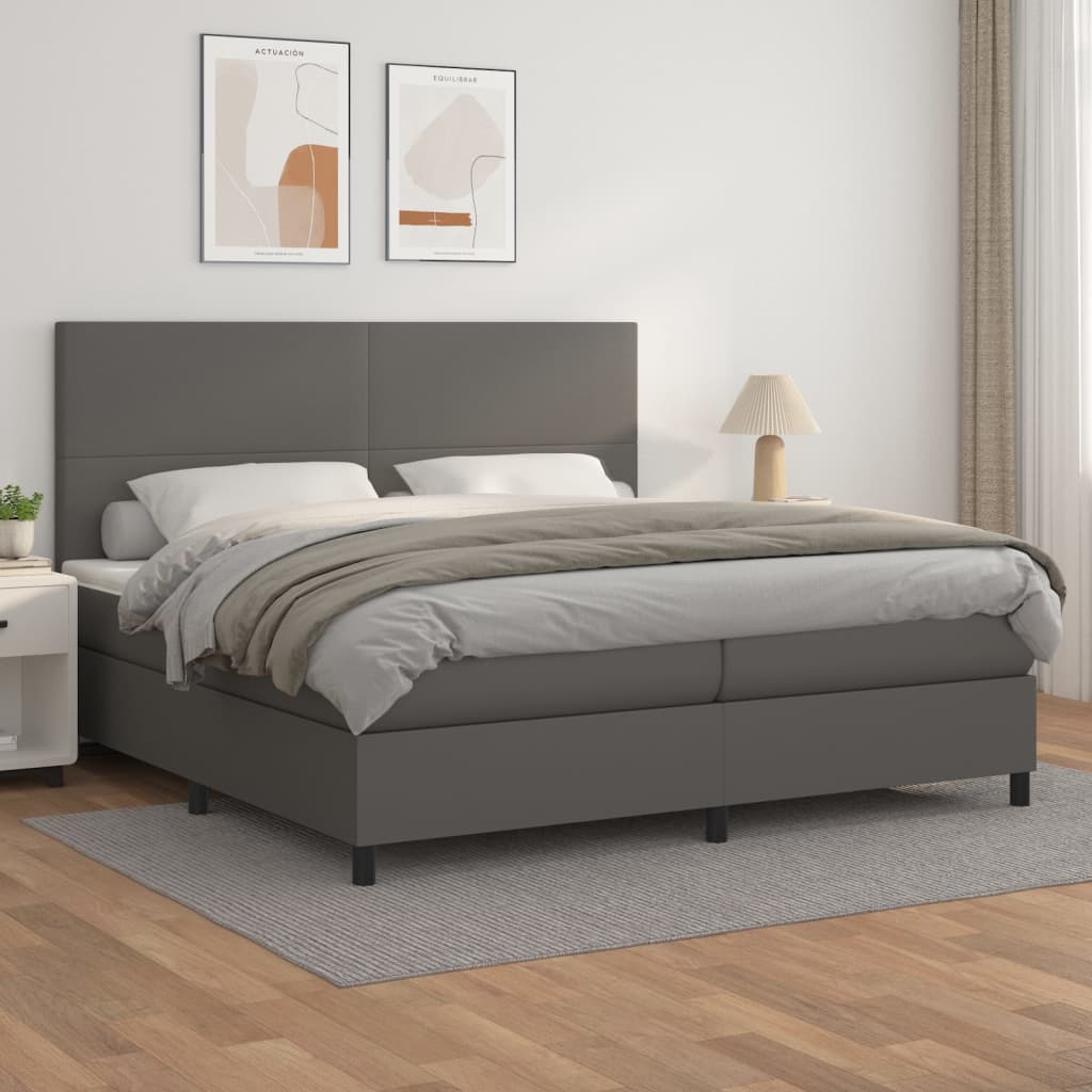 vidaXL Łóżko kontynentalne z materacem, szare, ekoskóra 200x200 cm