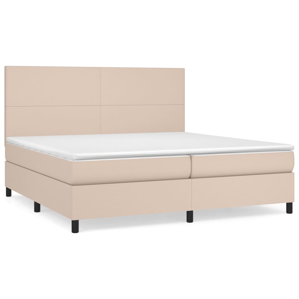 vidaXL Łóżko kontynentalne z materacem, cappuccino ekoskóra 200x200 cm