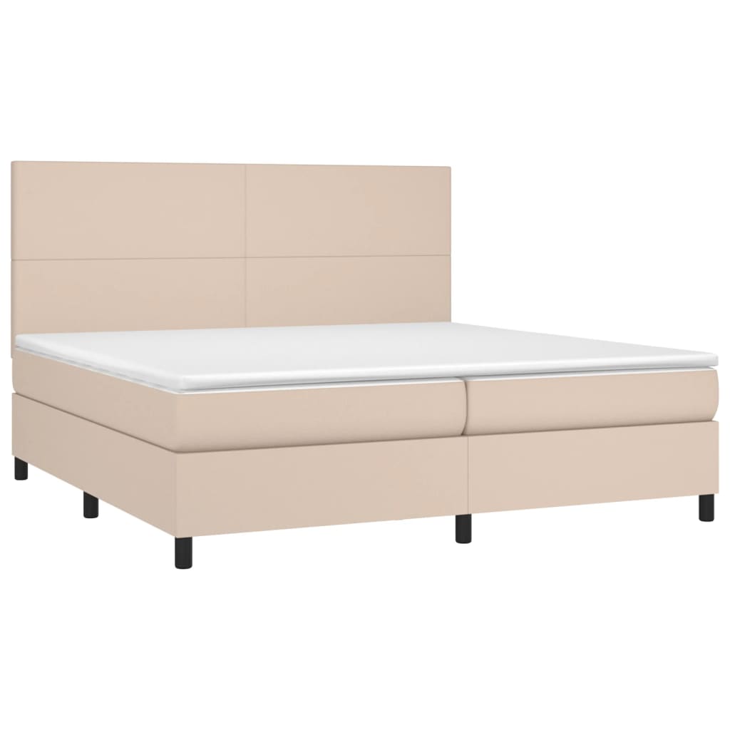 vidaXL Łóżko kontynentalne z materacem, cappuccino ekoskóra 200x200 cm