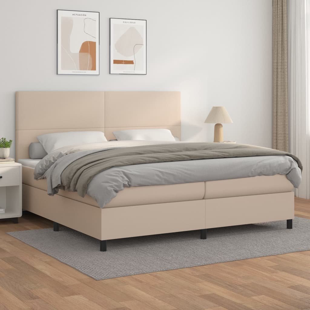 vidaXL Łóżko kontynentalne z materacem, cappuccino ekoskóra 200x200 cm
