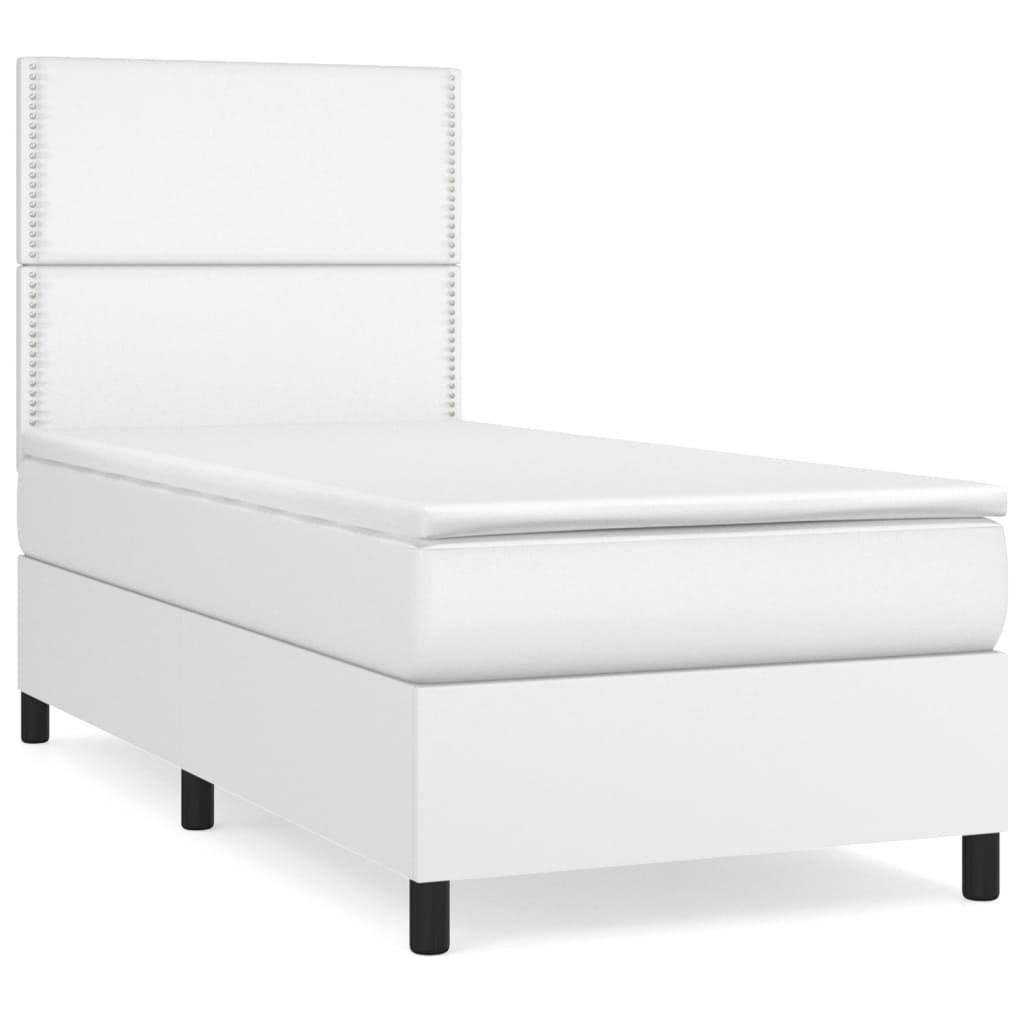 vidaXL Łóżko kontynentalne z materacem, białe, ekoskóra 100x200 cm