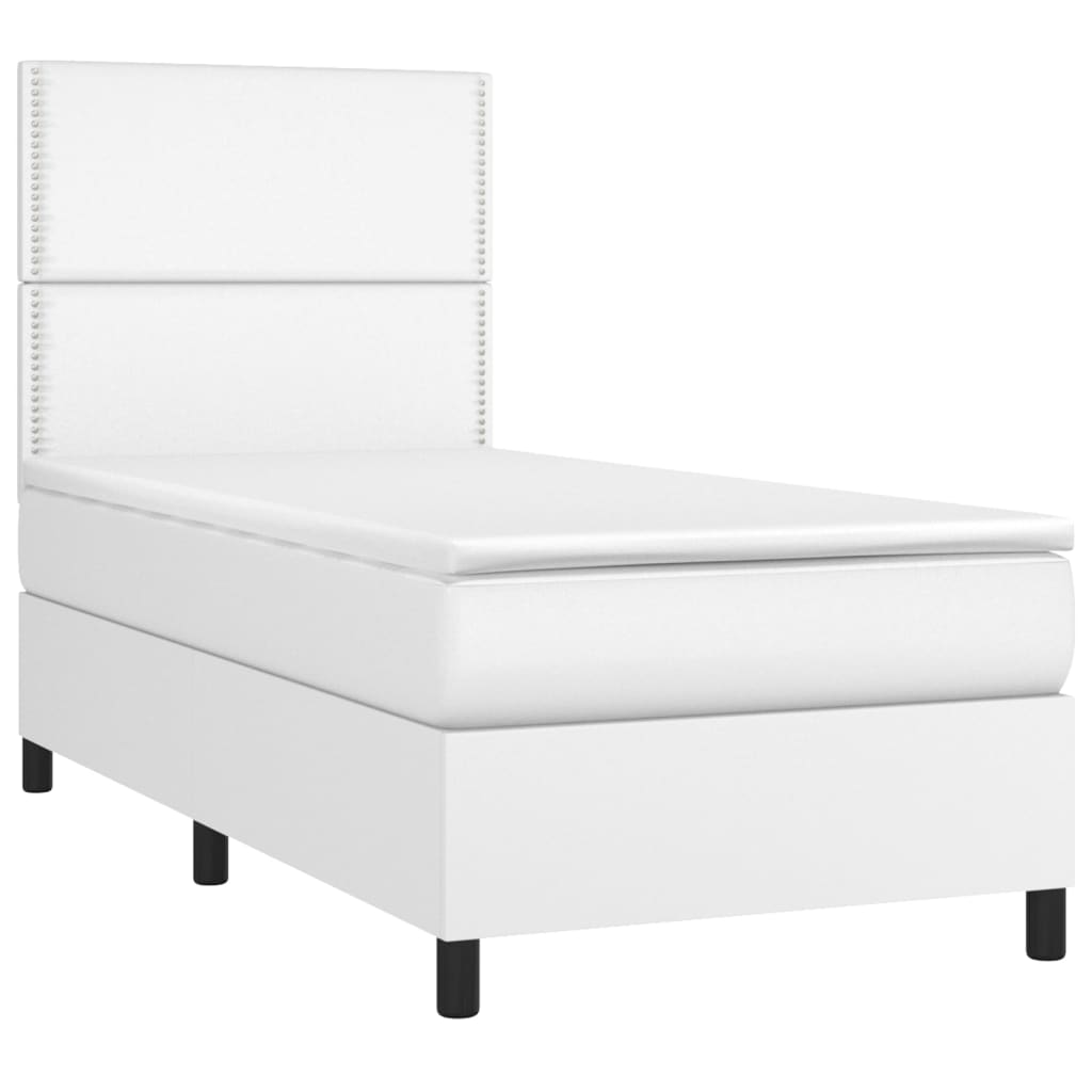 vidaXL Łóżko kontynentalne z materacem, białe, ekoskóra 100x200 cm