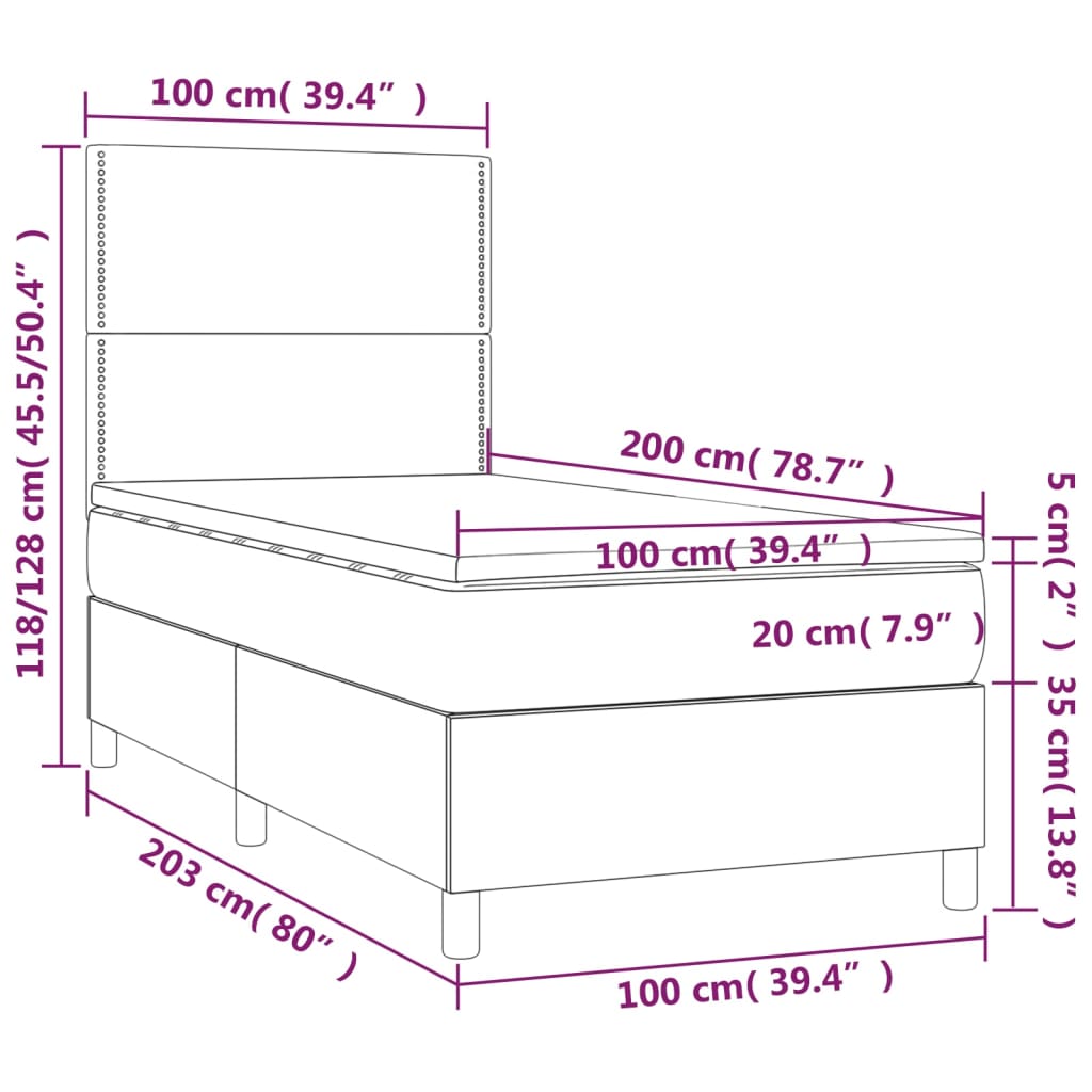 vidaXL Łóżko kontynentalne z materacem, białe, ekoskóra 100x200 cm