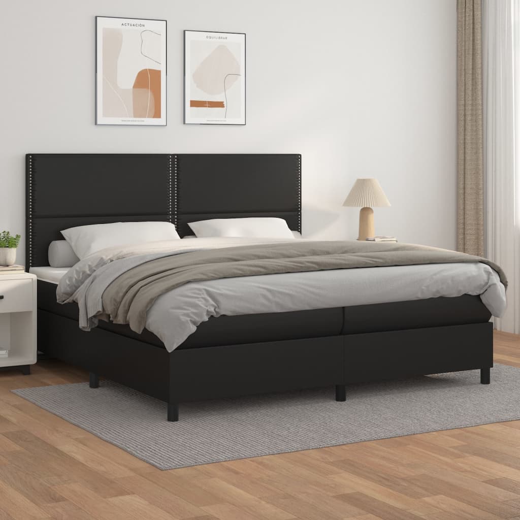 vidaXL Łóżko kontynentalne z materacem, czarne, ekoskóra 200x200 cm