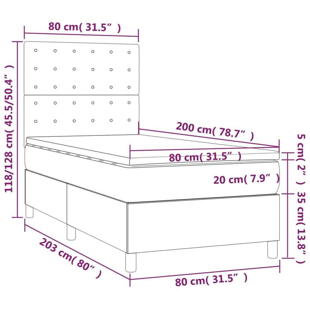 vidaXL Łóżko kontynentalne z materacem, białe, ekoskóra 80x200 cm