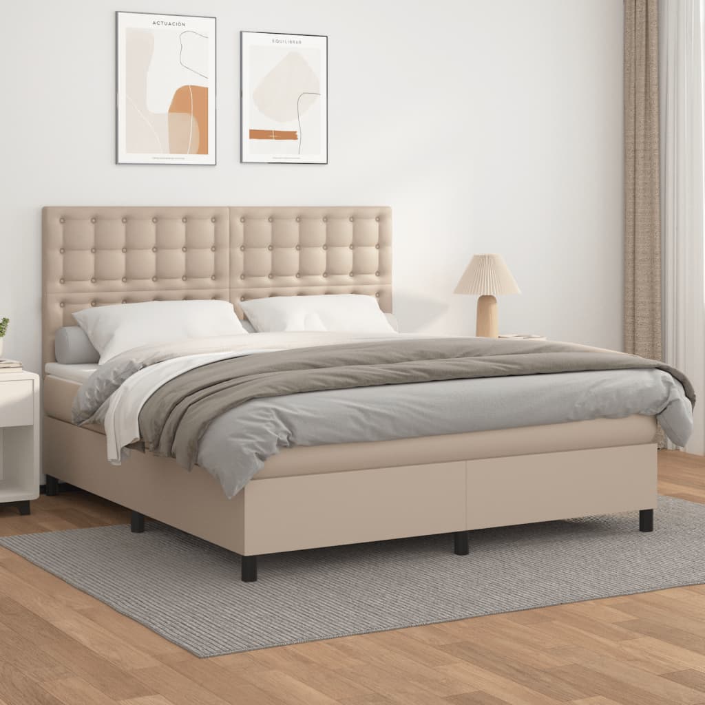 vidaXL Łóżko kontynentalne z materacem, cappuccino ekoskóra 180x200 cm