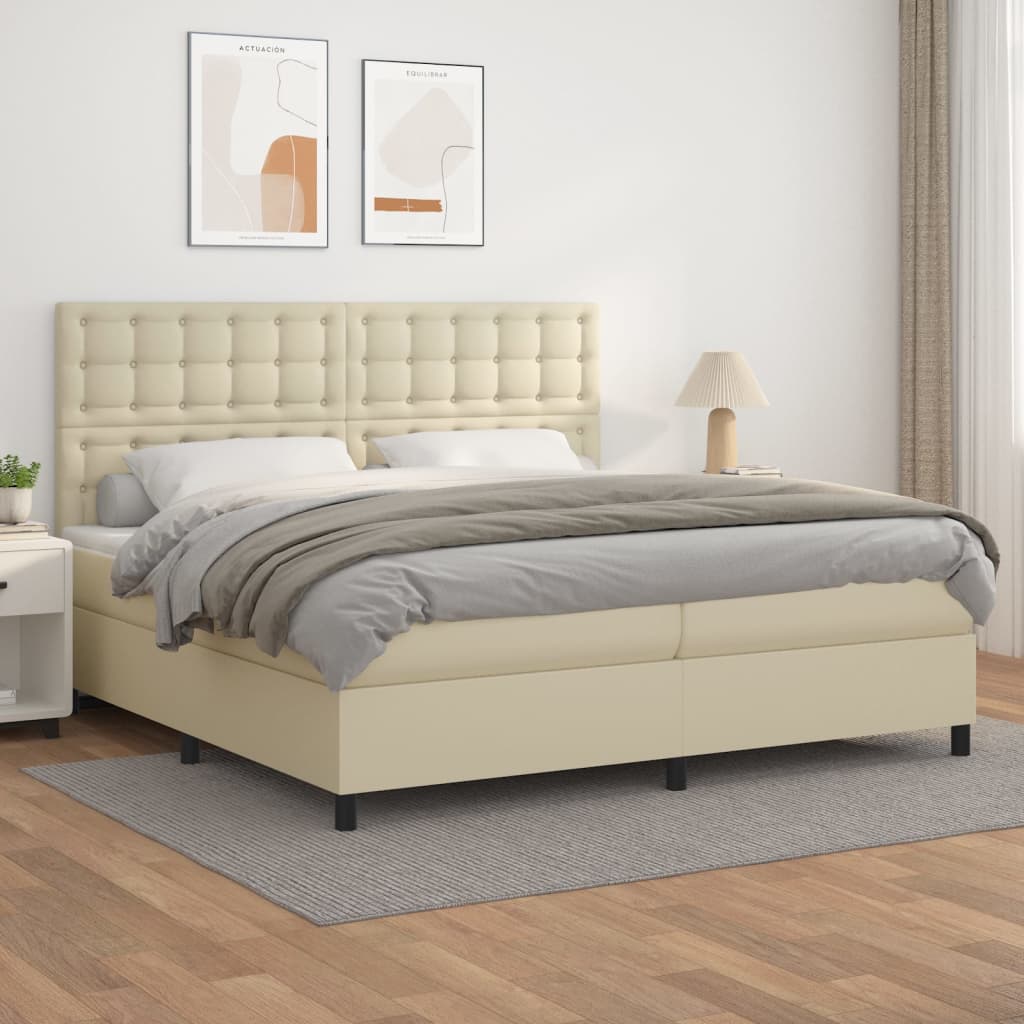 vidaXL Łóżko kontynentalne z materacem, kremowe, ekoskóra 200x200 cm