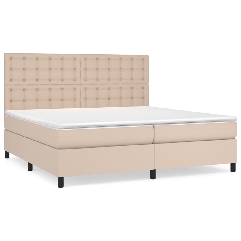 vidaXL Łóżko kontynentalne z materacem, cappuccino ekoskóra 200x200 cm