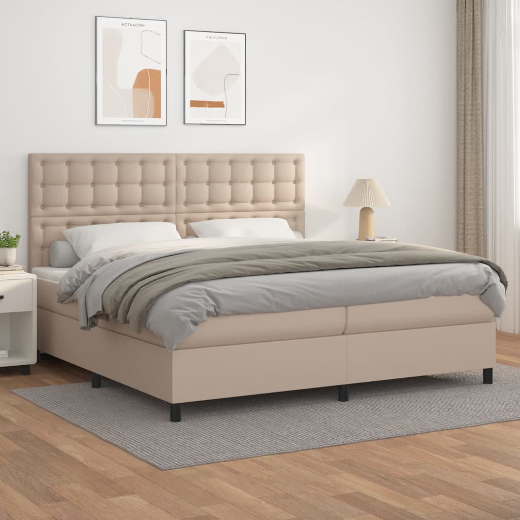 vidaXL Łóżko kontynentalne z materacem, cappuccino ekoskóra 200x200 cm