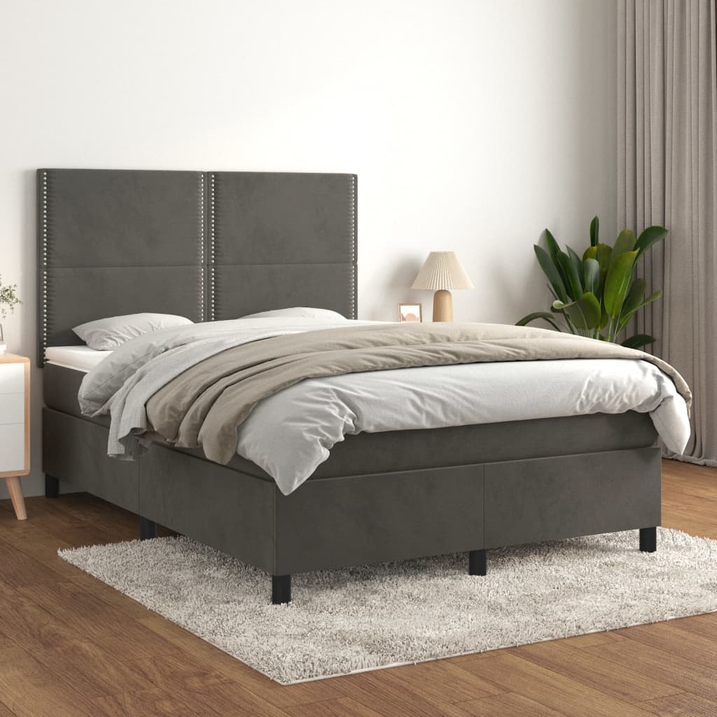 vidaXL Łóżko kontynentalne z materacem, ciemnoszara, aksamit 140x190cm