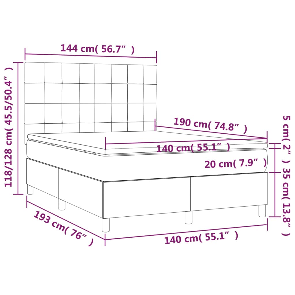 vidaXL Łóżko kontynentalne z materacem, różowe, aksamit, 140x190 cm