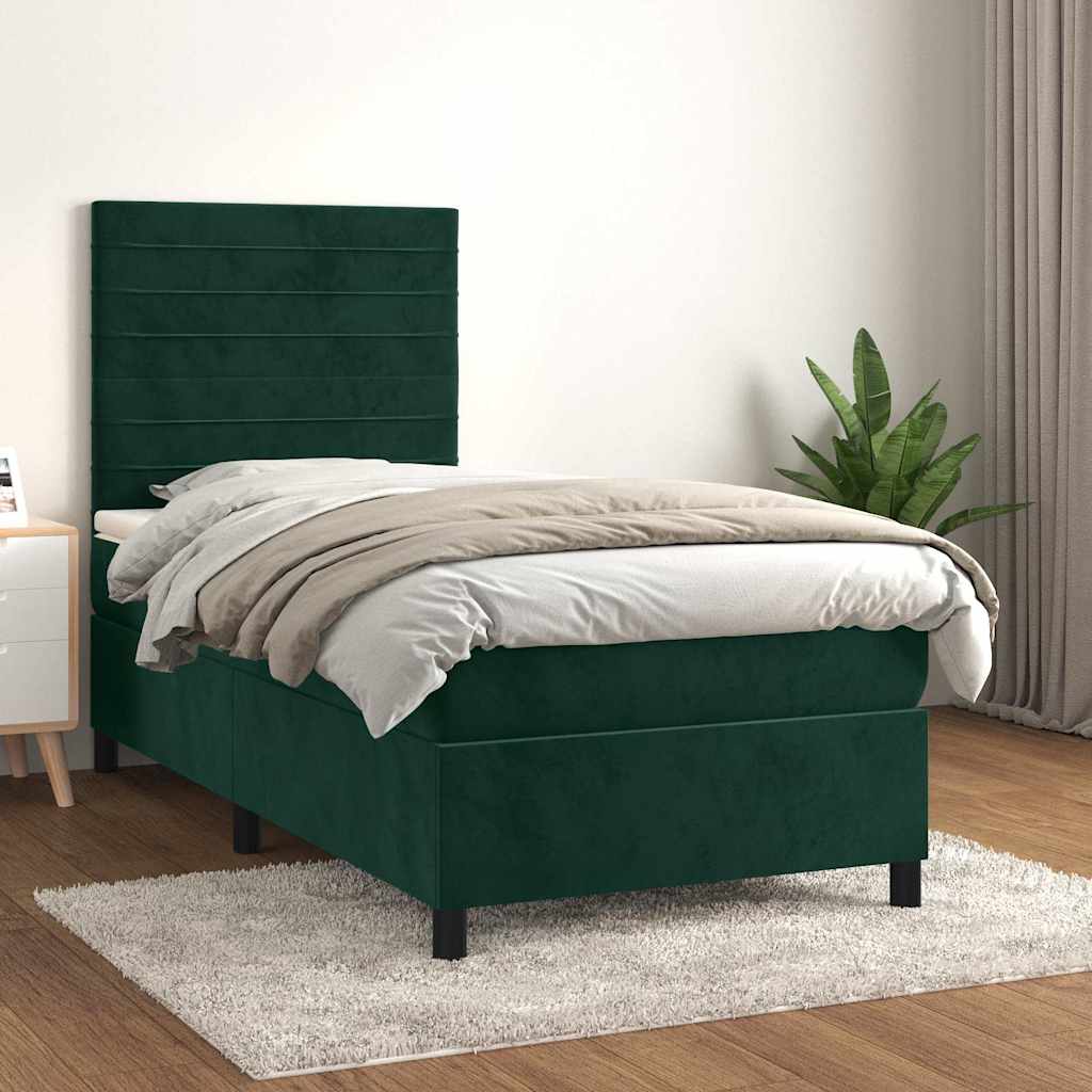 vidaXL Łóżko kontynentalne z materacem, zielone, aksamit, 80x200 cm