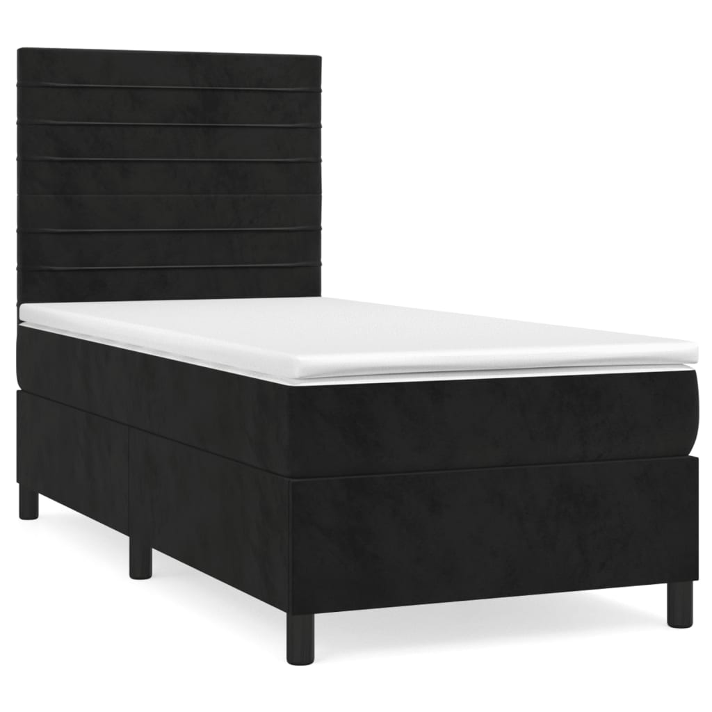 vidaXL Łóżko kontynentalne z materacem, czarne, aksamit 100x200 cm