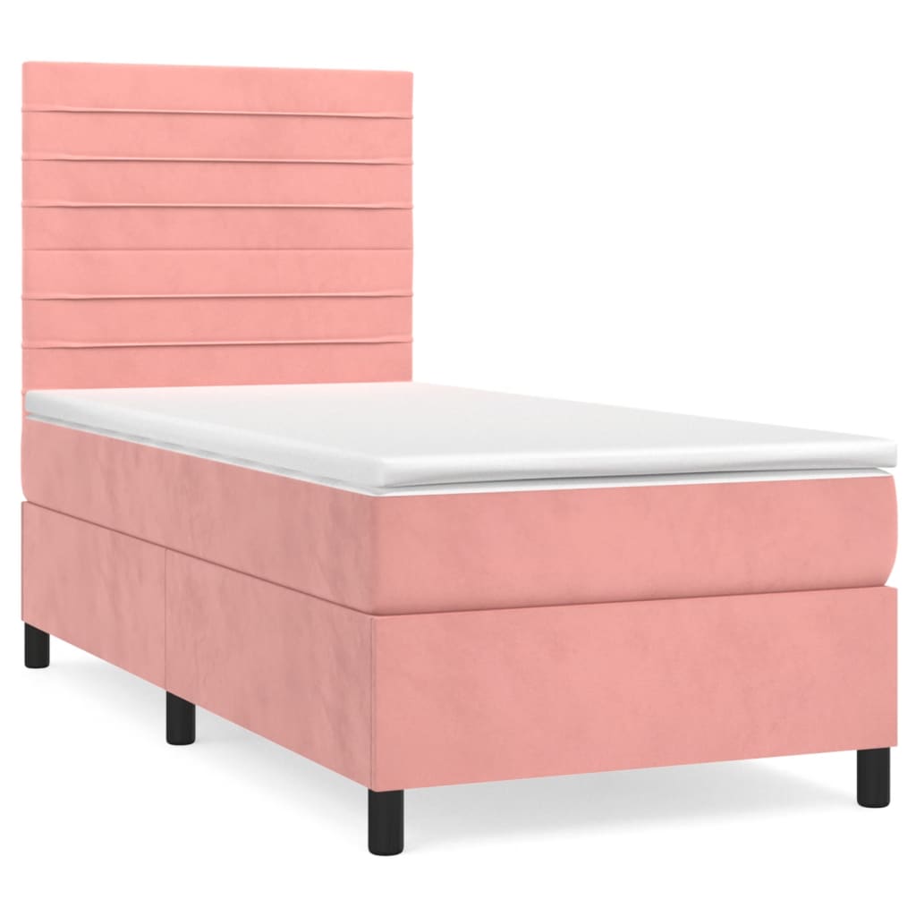 vidaXL Łóżko kontynentalne z materacem, różowe, aksamit, 100x200 cm