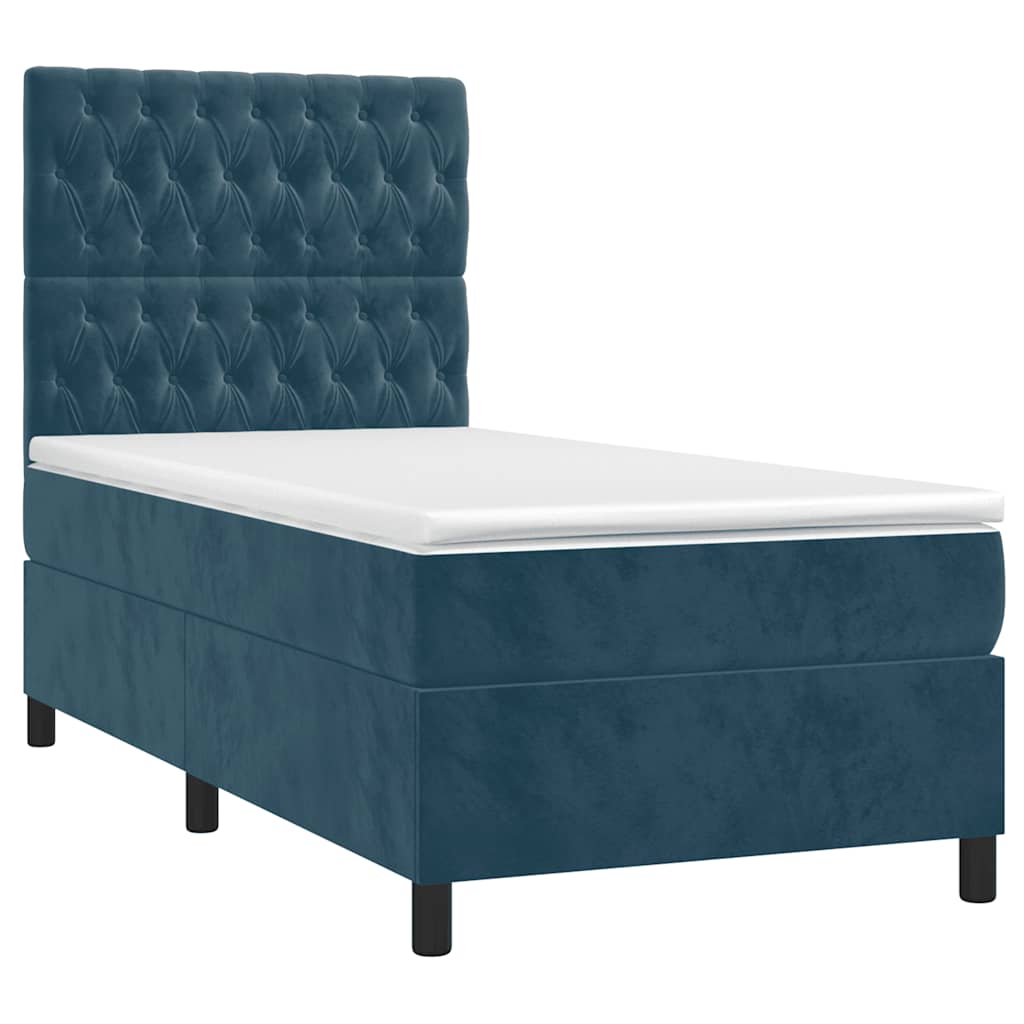 vidaXL Łóżko kontynentalne z materacem, niebieskie, aksamit, 90x190 cm