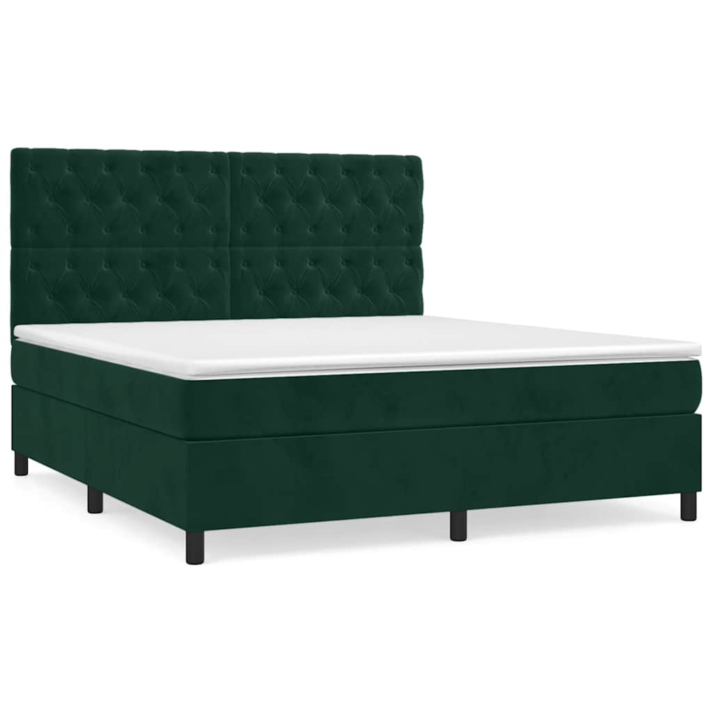 vidaXL Łóżko kontynentalne z materacem, ciemnozielone, 160x200 cm