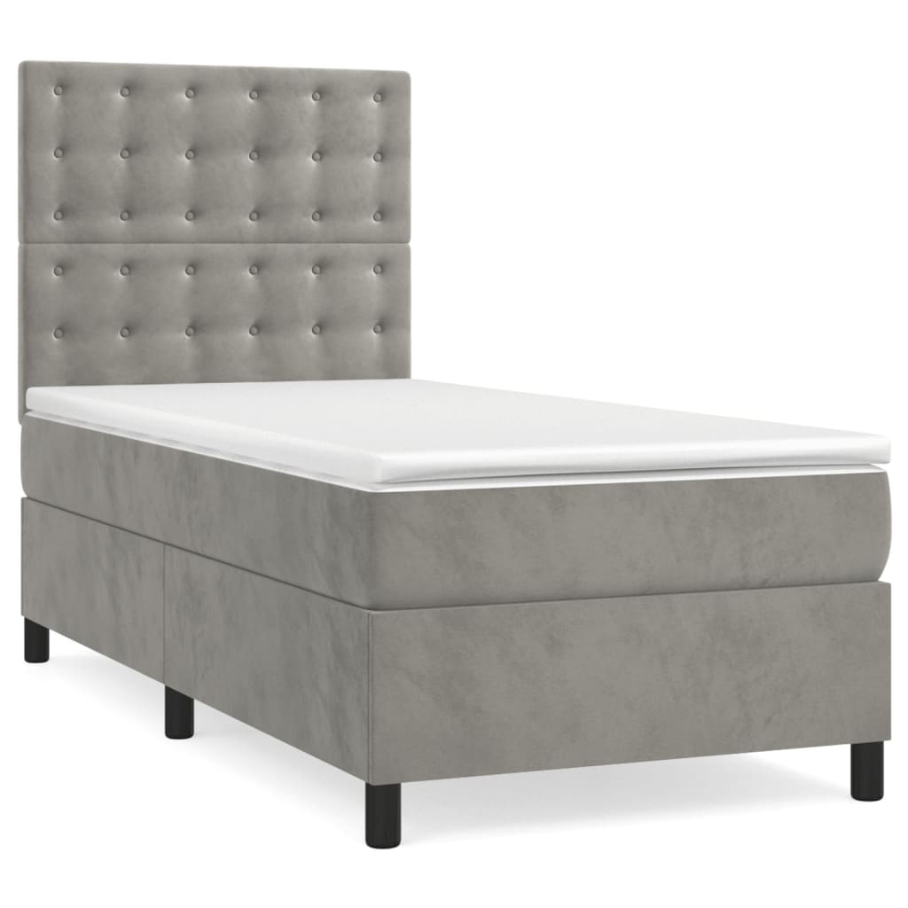 vidaXL Łóżko kontynentalne z materacem, jasnoszare, aksamit, 90x190 cm