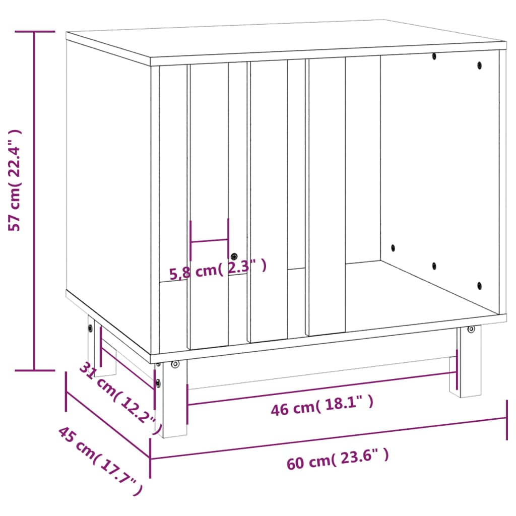 vidaXL Domek dla psa, 60x45x57 cm, lite drewno sosnowe