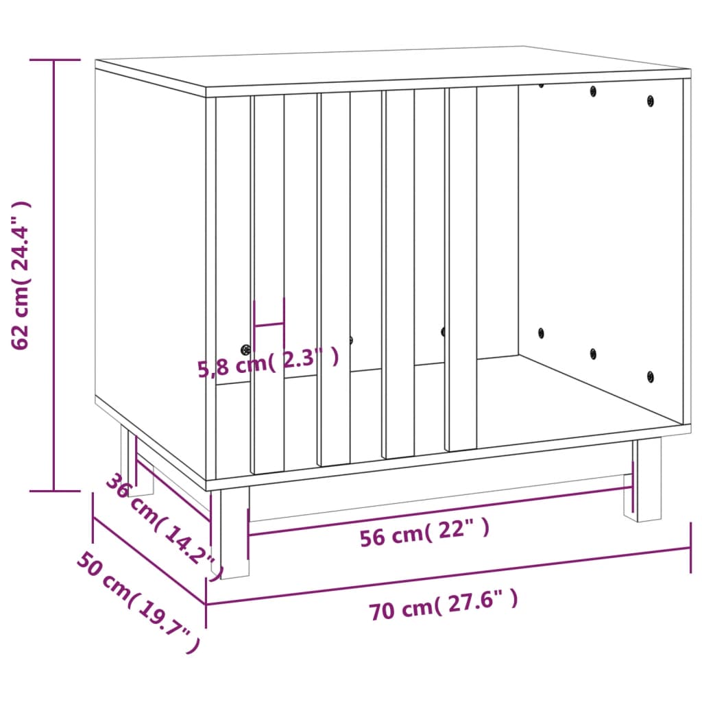 vidaXL Domek dla psa, 70x50x62 cm, lite drewno sosnowe