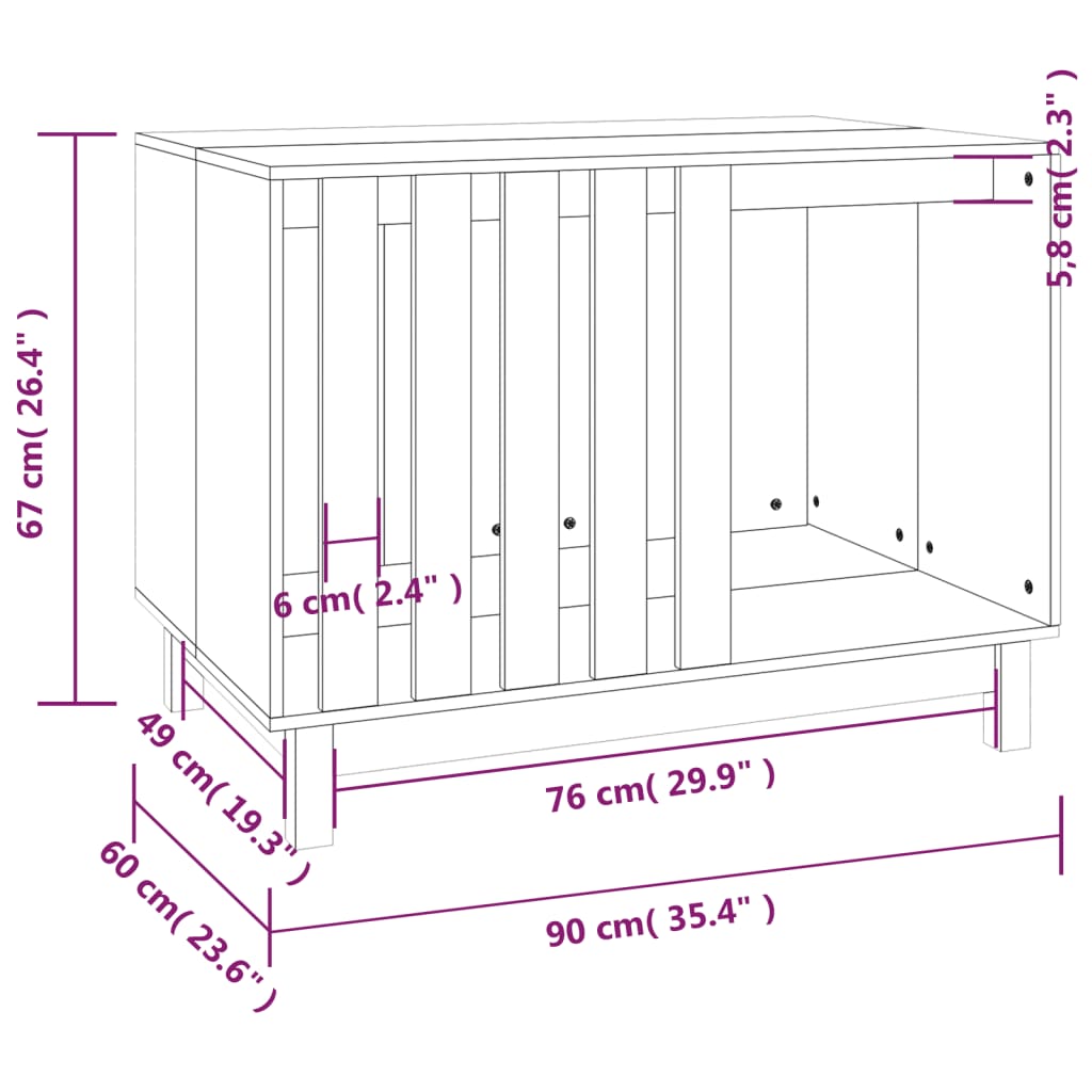 vidaXL Domek dla psa, biały, 90x60x67 cm, lite drewno sosnowe