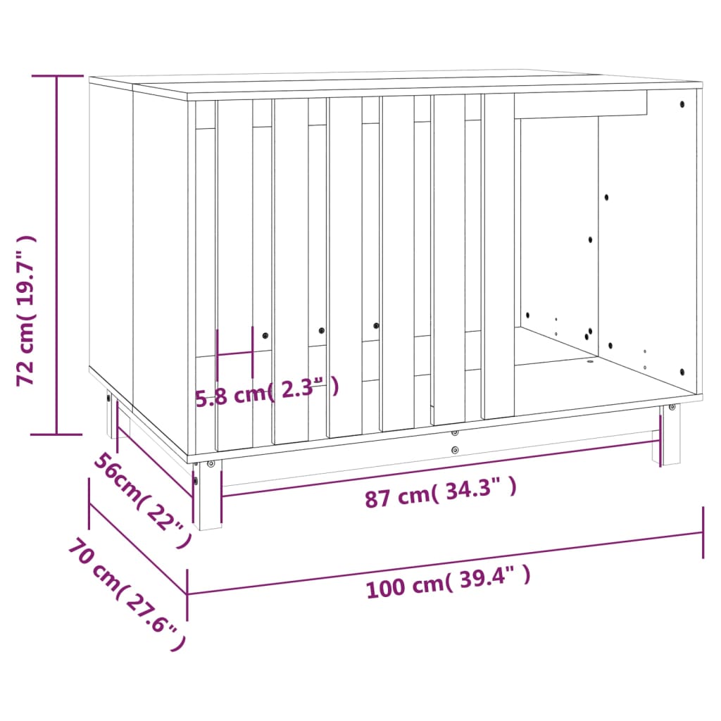 vidaXL Domek dla psa, biały, 100x70x72 cm, lite drewno sosnowe