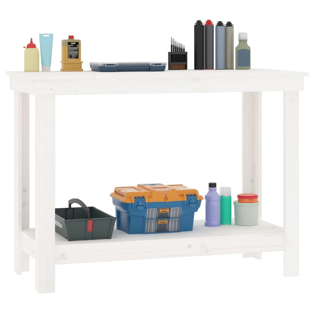 vidaXL Stół roboczy, biały, 110x50x80 cm, lite drewno sosnowe