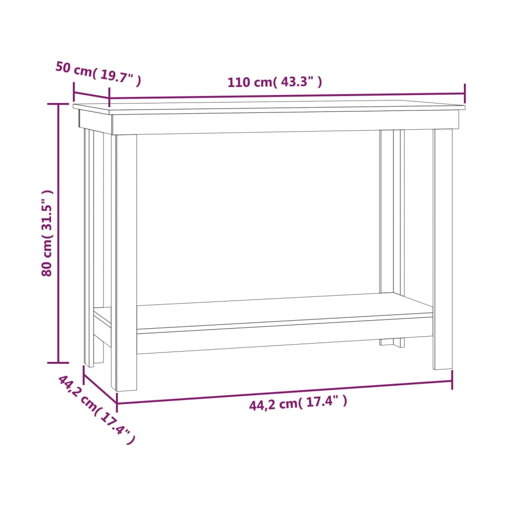 vidaXL Stół roboczy, biały, 110x50x80 cm, lite drewno sosnowe