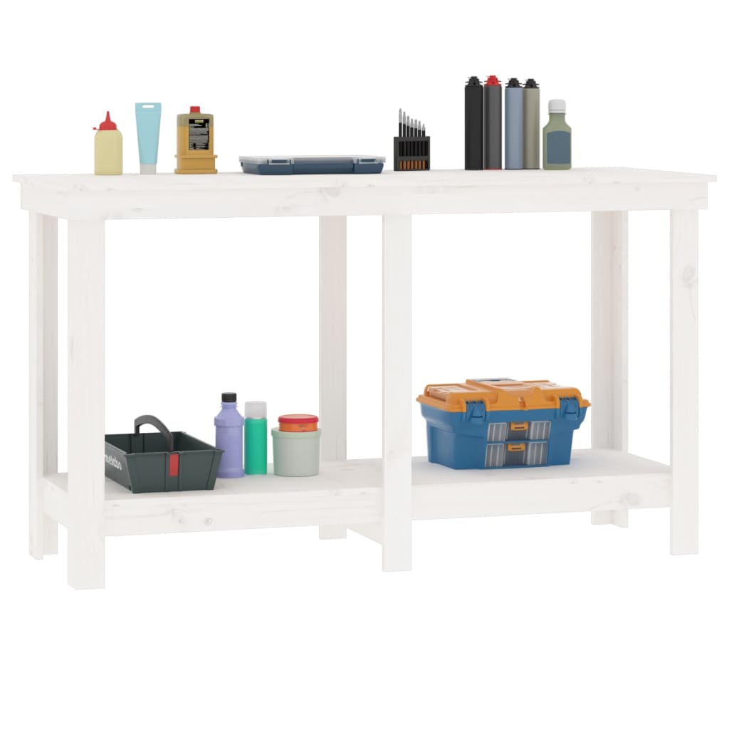 vidaXL Stół roboczy,biały, 140x50x80 cm, lite drewno sosnowe