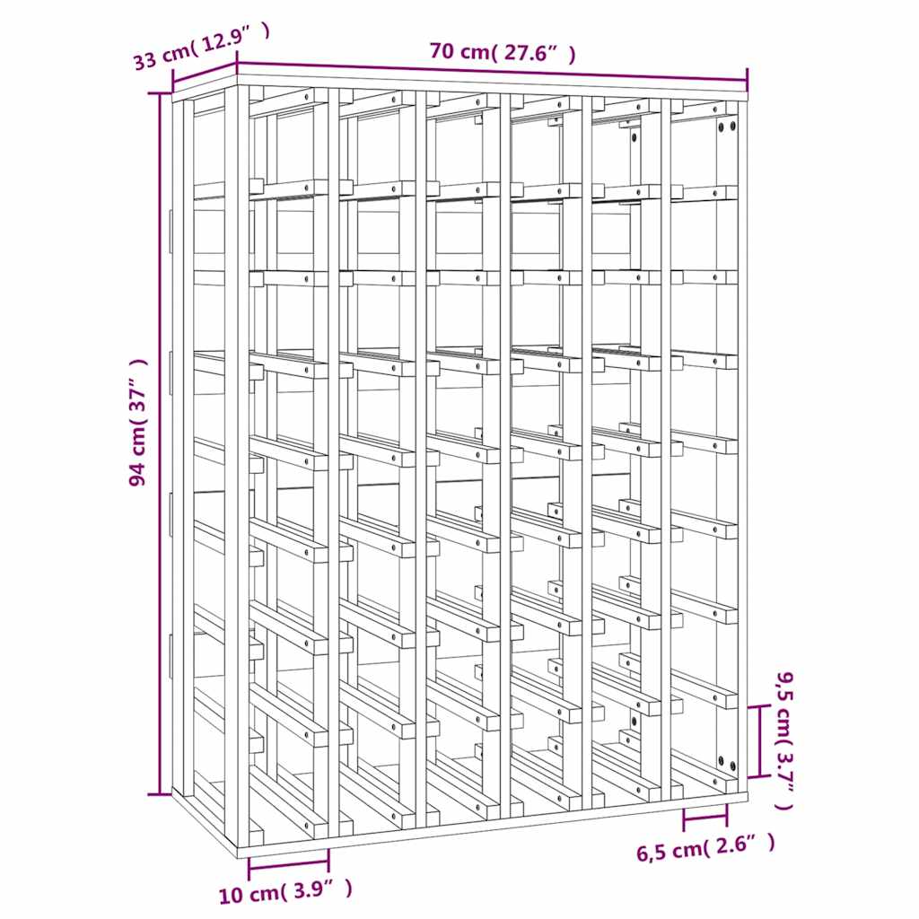 vidaXL Stojak na wino, 70x33x94 cm, lite drewno sosnowe