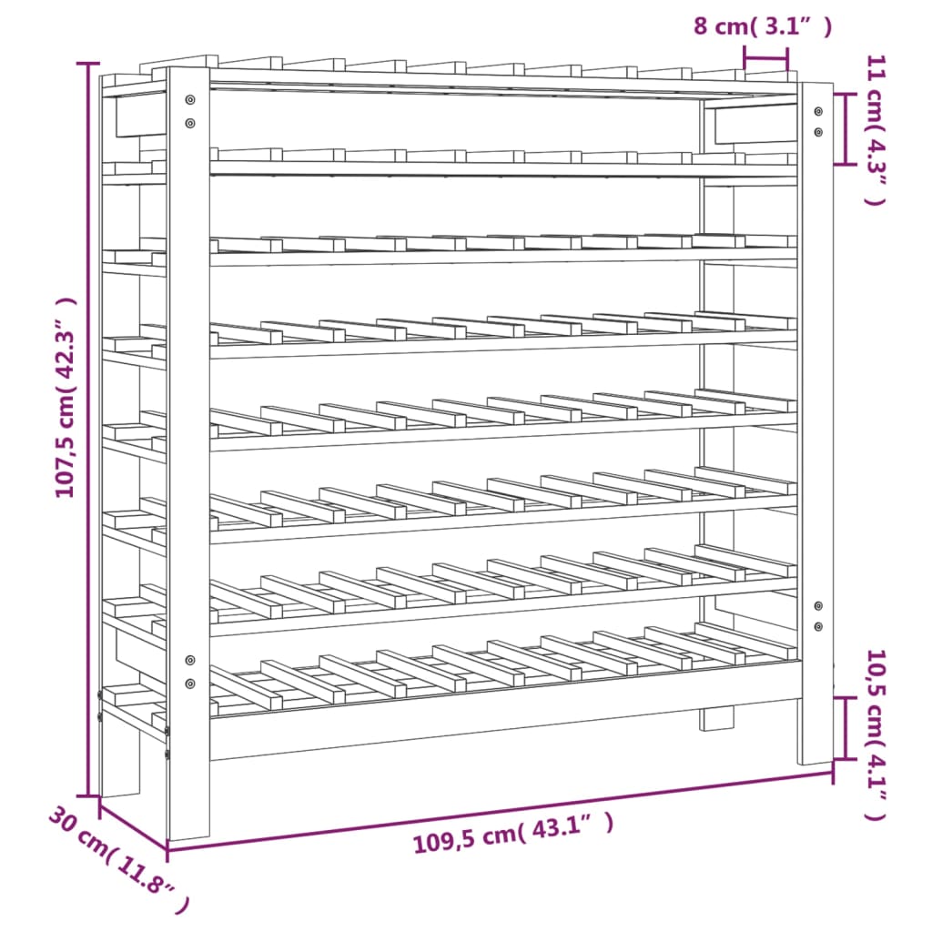 vidaXL Stojak na wino, 109,5x30x107,5 cm, lite drewno sosnowe