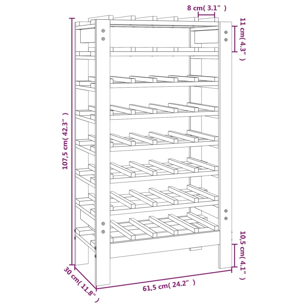 vidaXL Stojak na wino, 61,5x30x107,5 cm, lite drewno sosnowe