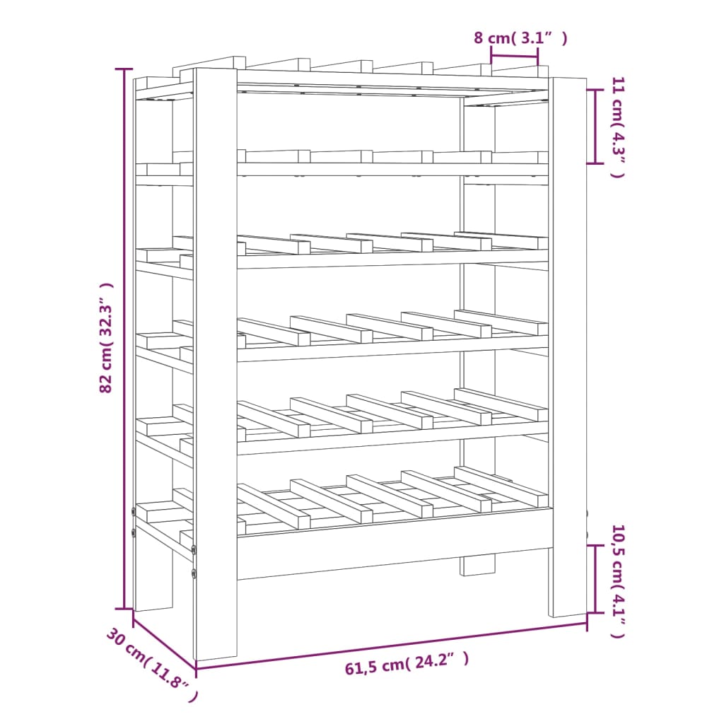 vidaXL Stojak na wino, 61,5x30x82 cm, lite drewno sosnowe