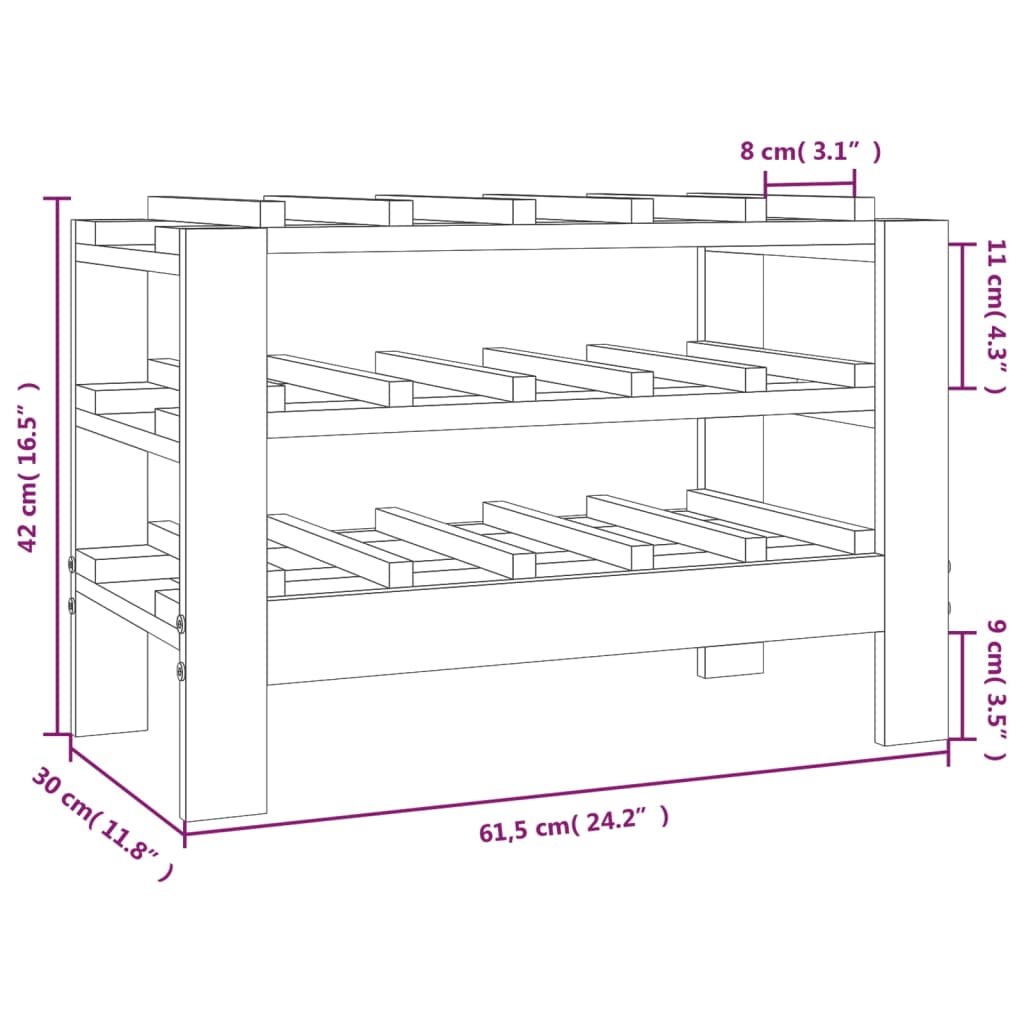 vidaXL Stojak na wino, 61,5x30x42 cm, lite drewno sosnowe