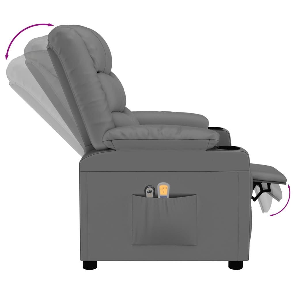 vidaXL Elektryczny fotel masujący, szary, sztuczna skóra