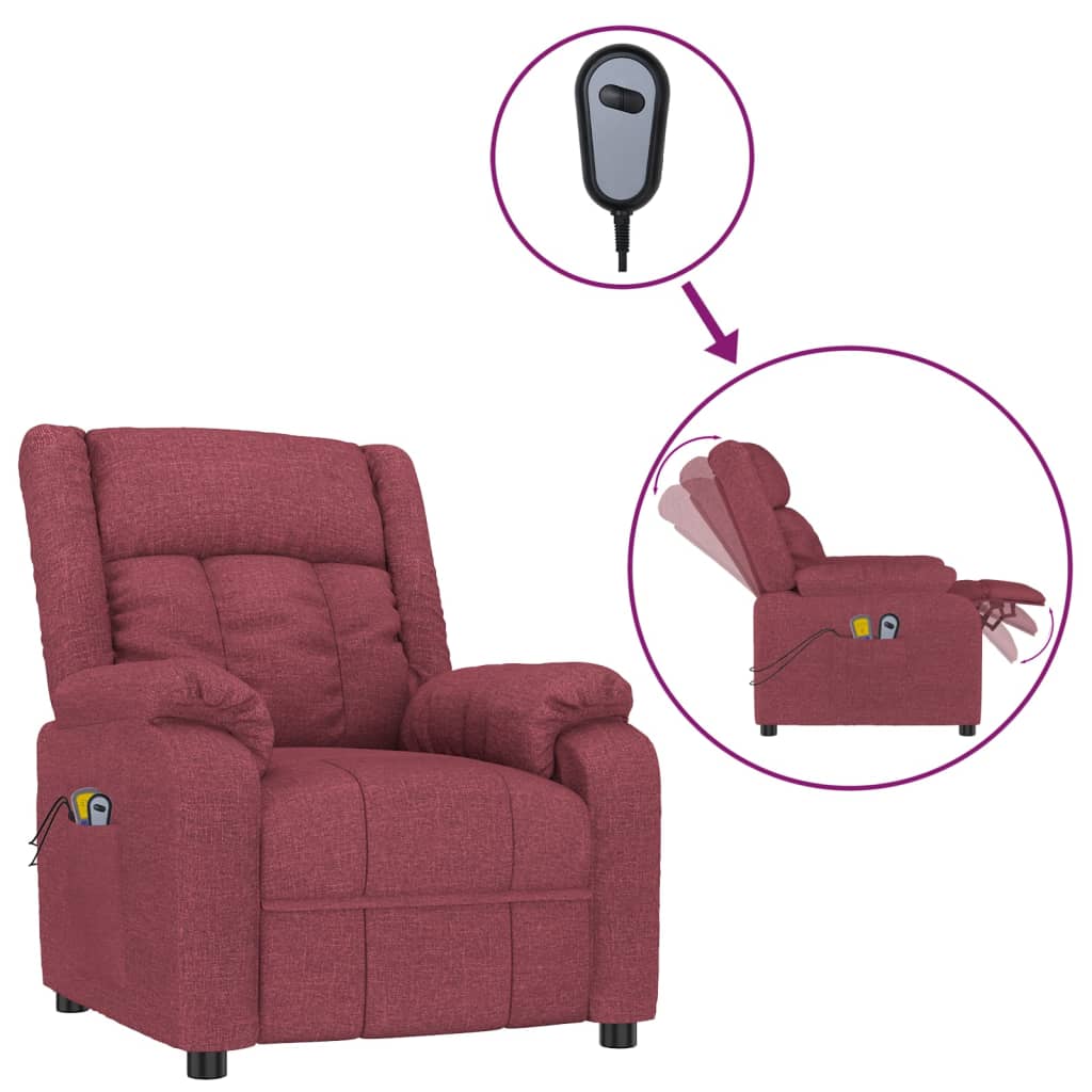 vidaXL Elektryczny fotel masujący, winna czerwień, tkanina