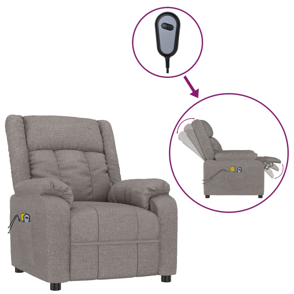 vidaXL Elektryczny fotel masujący, taupe, tkanina