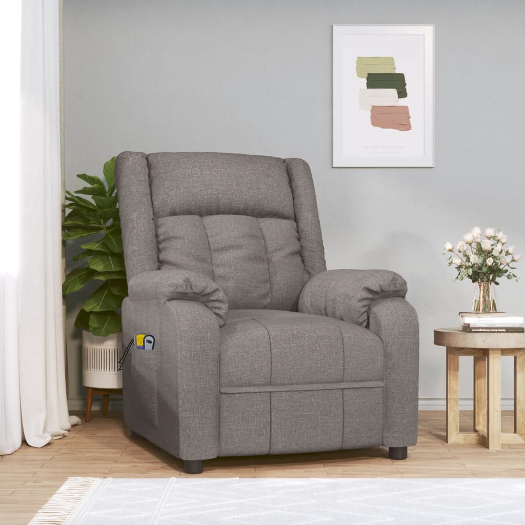 vidaXL Elektryczny fotel masujący, taupe, tkanina