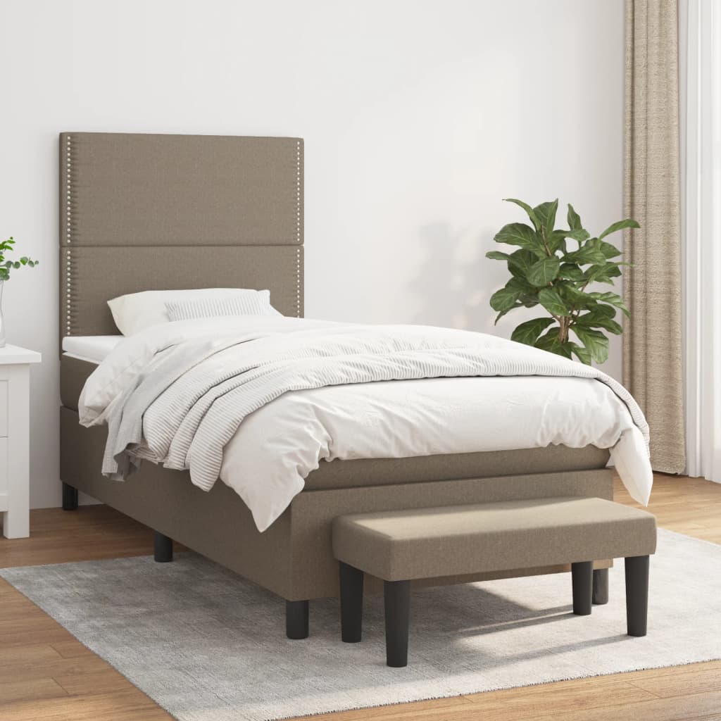 vidaXL Łóżko kontynentalne z materacem, taupe, tkanina, 90x200 cm