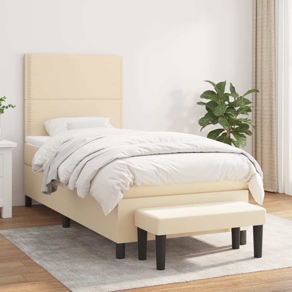 vidaXL Łóżko kontynentalne z materacem, kremowe, tkanina, 90x200 cm