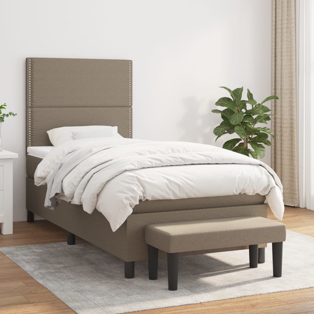 vidaXL Łóżko kontynentalne z materacem, taupe, tkanina, 100x200 cm