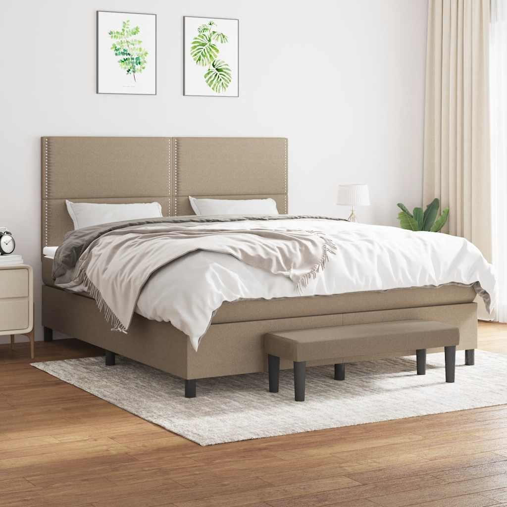 vidaXL Łóżko kontynentalne z materacem, taupe, tkanina, 180x200 cm