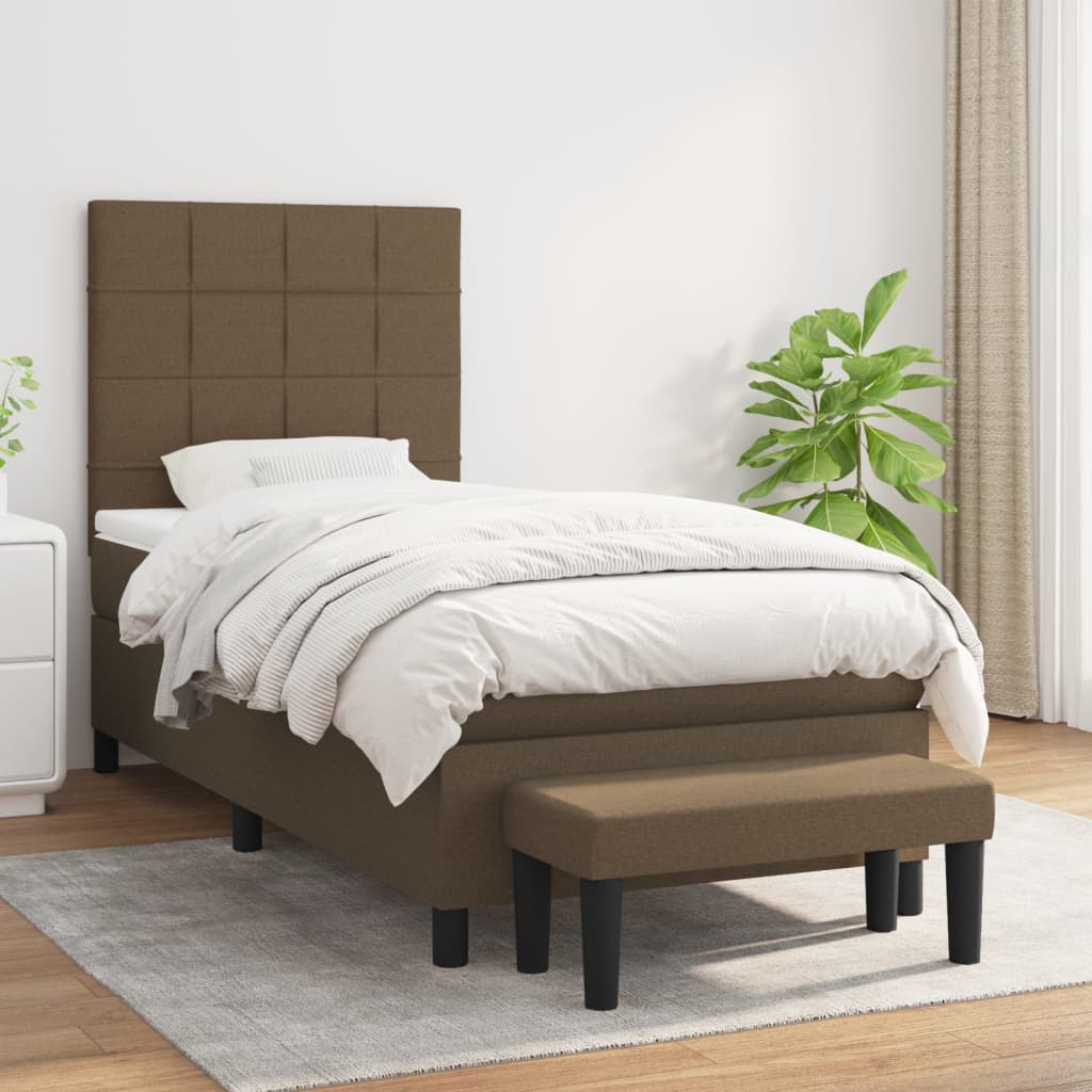 vidaXL Łóżko kontynentalne z materacem, brązowe, tkanina, 80x200 cm