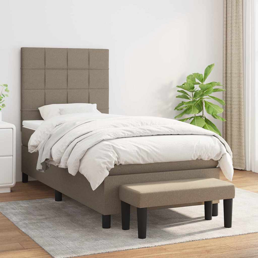 vidaXL Łóżko kontynentalne z materacem, taupe, tkanina, 90x190 cm