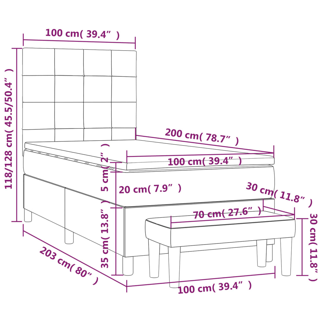 vidaXL Łóżko kontynentalne z materacem, ciemnoszara tkanina 100x200 cm