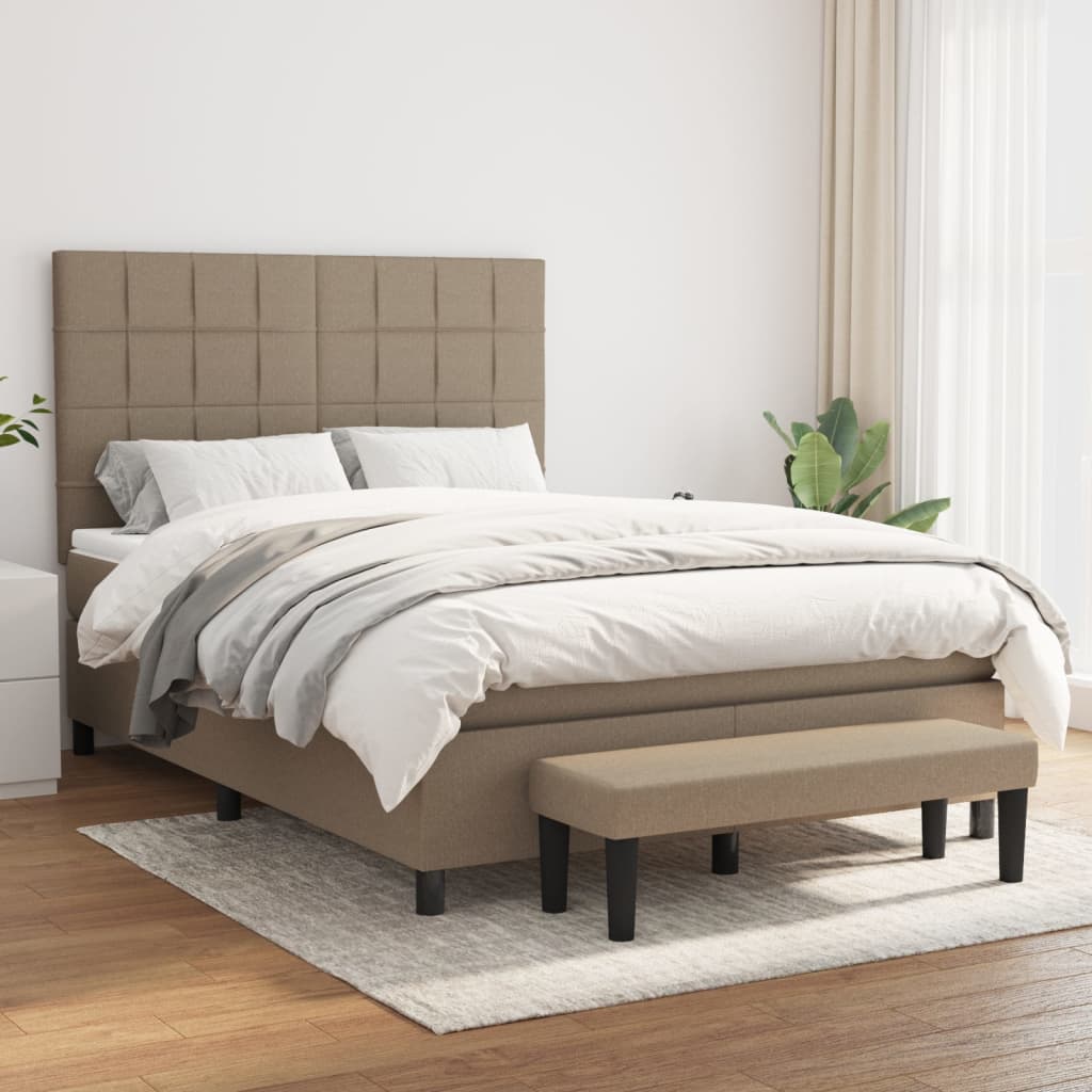 vidaXL Łóżko kontynentalne z materacem, taupe, tkanina, 140x200 cm