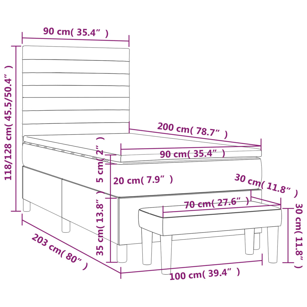 vidaXL Łóżko kontynentalne z materacem, ciemnoszara tkanina 90x200 cm