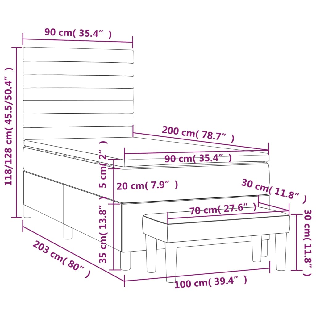 vidaXL Łóżko kontynentalne z materacem, taupe, tkanina, 90x200 cm